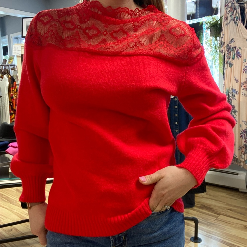 Red sweater with lace top